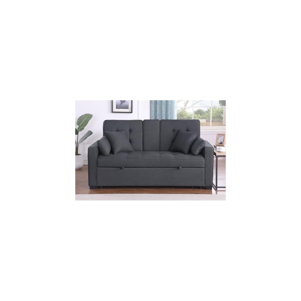 Lilola Home Cody II 70-inch Dark Gray Linen Convertible Sleeper Loveseat with Drop-Down Console, Cup Holders, USB & USB-C Charging Ports, Pocket Coil Seating — Multi-Functional Sofa Bed