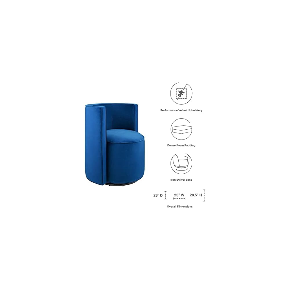 Modway Della Performance Velvet Fabric and Iron Swivel Chair in Navy