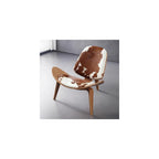 Mid-century Modern Shell Lounge Chair, High-end Cowhide, Scandinavian Furniture Three-legged Plywood Classic Design Solid Wood Decorative Chair, Suitable For Living Room, Reading, Lounge, Office, Salo