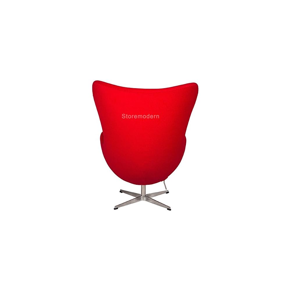 Arne Jacobsen Egg Chair, Available in Leatherette or Cashmere, Heavy Duty Steel Base (4-Spoke), 5 Color Options: White, Black, Red, Green, Orange and Rose Pink (Red (Cashmere))