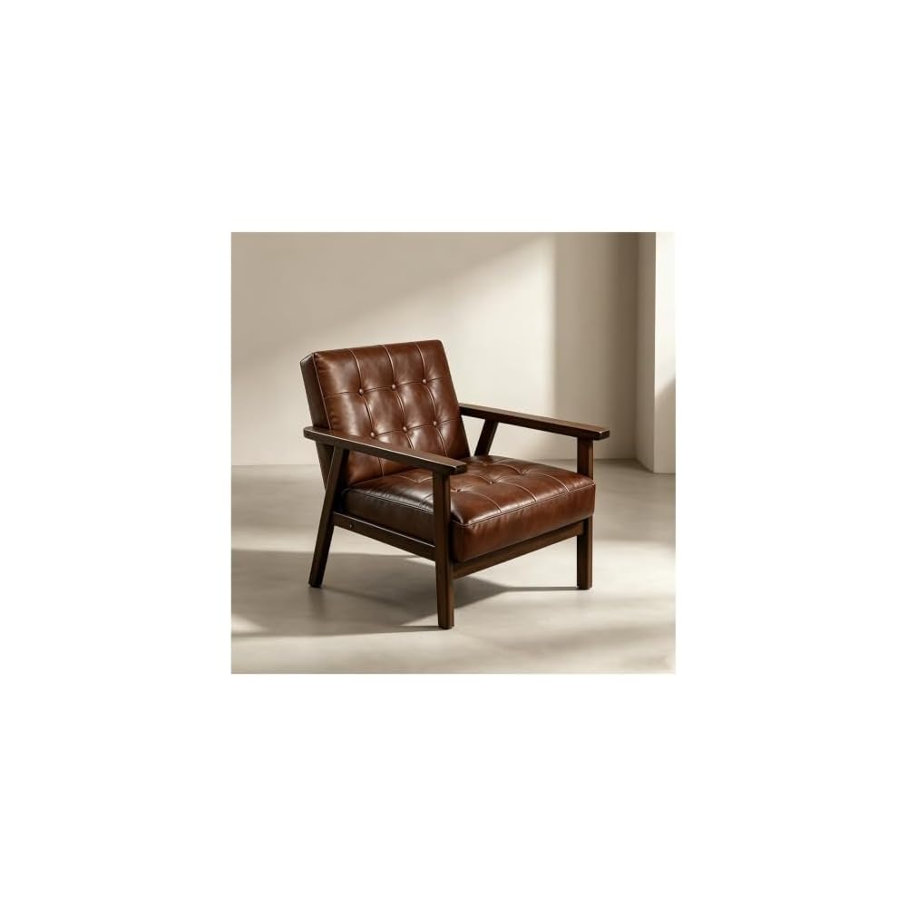 Mid Century Modern Accent Chair PU Accent Lounge Chairs Single Leather Sofa