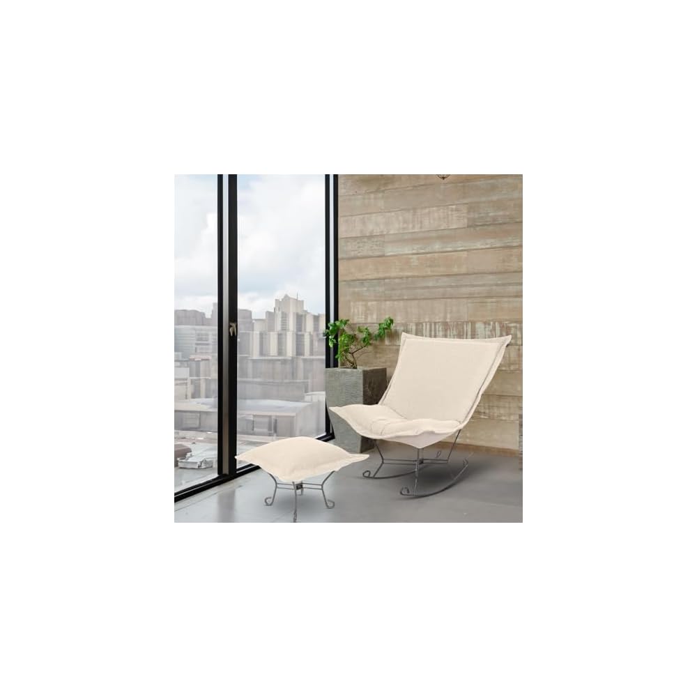 Howard Elliott Collection Scroll Puff Rocker Titanium- Barbet Forest/Black