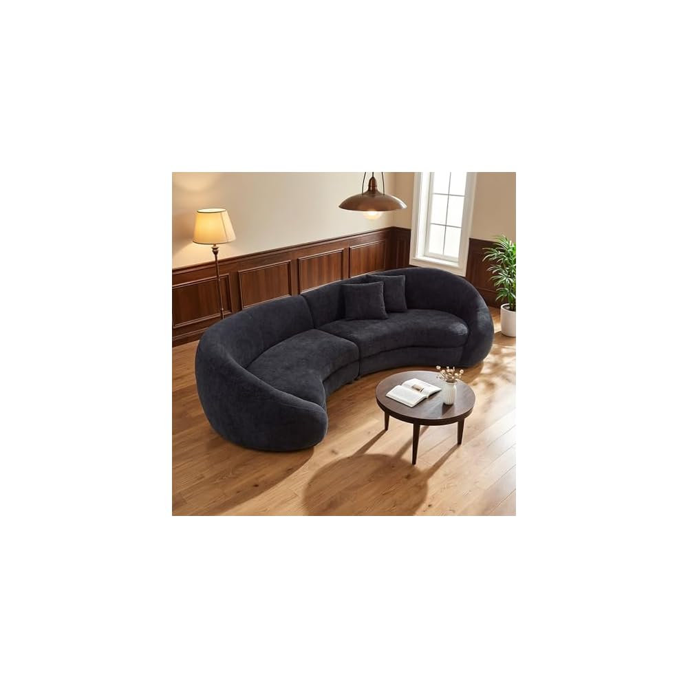 Modern Curved Sectional Sofa,125'' Minimalist Curve loveseat,Boucle Fabric Chaise Sofa,Aesthetic C-Shape Couch for Living Room (Black)