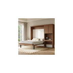 Merax Queen Size Murphy Bed with Desk, Storage Cabinet & LED Light, Walnut