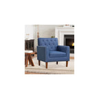 KOMFOTT Mid Century Modern Accent Chair, Faux Leather Upholstered Armchair with Button Tufted Decoration & Rivets, Rubber Wood Legs, Soft Padded Seat Cushion, Single Sofa for Living Room, Home (Brown)