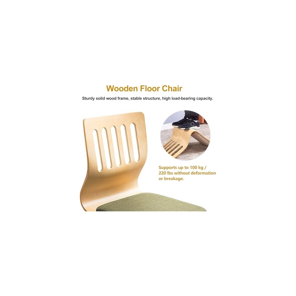 Ergonomic Legless Wooden Floor Chairs with Back Support, Comfortable Cotton Linen Cushions for Optimal Posture, Perfect for Living Room, Yoga, and Meditation