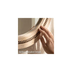Solid Wood 30 Inch Round Beaded Vanity Wall Mirror, Natural Wood