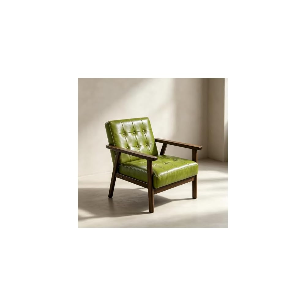Mid Century Modern Accent Chair PU Accent Lounge Chairs Single Leather Sofa