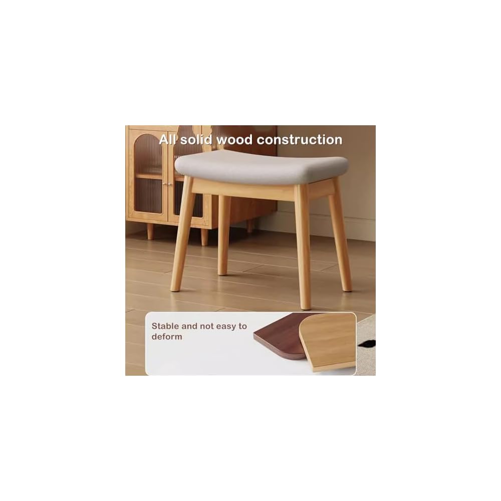 Solid Wood Makeup Chair for Girls Bedroom Square Dressing Table Stool Entryway Kitchen Chair Household Desk Chair for Living Room Study Office Light Brown Wood