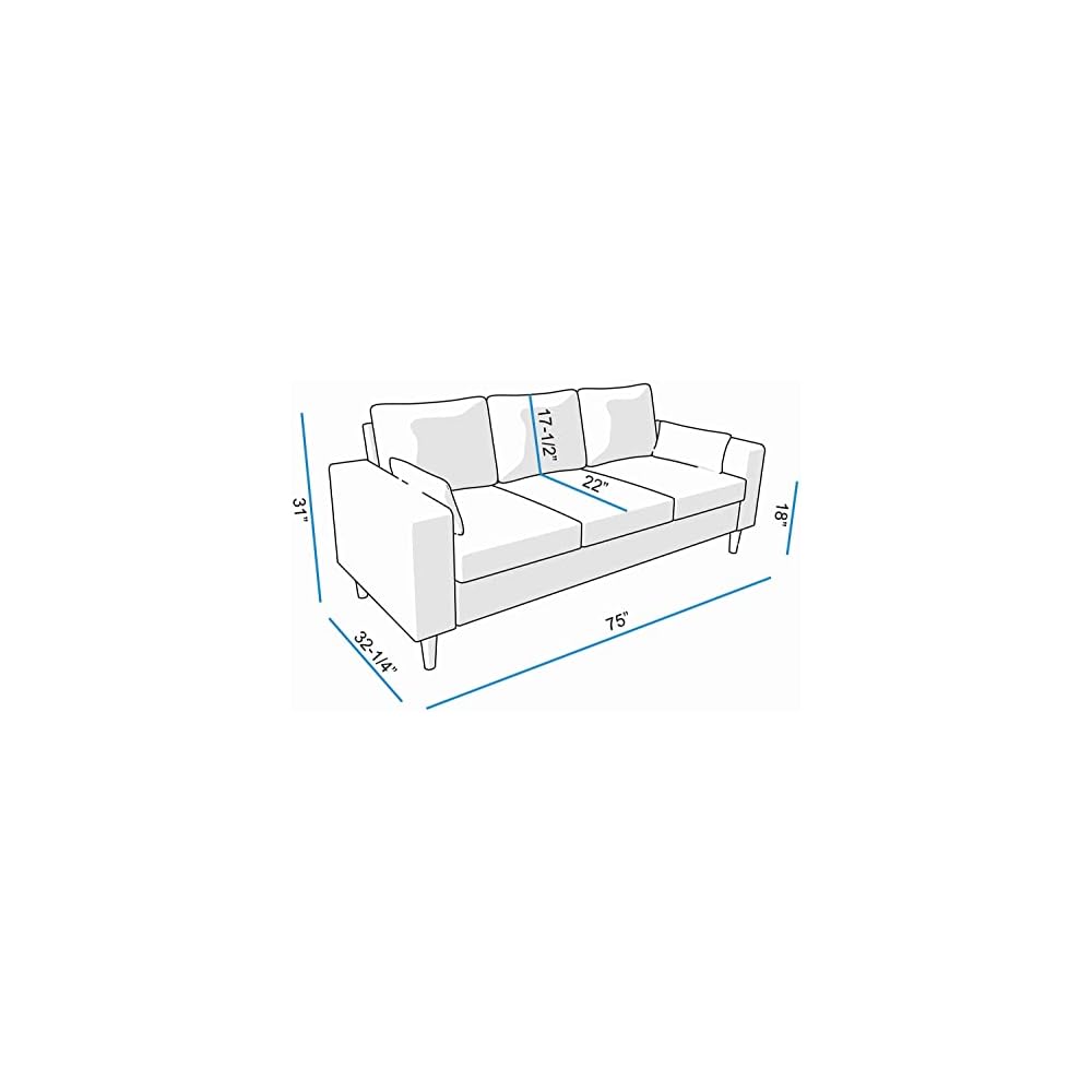 Panana Modern Sofa Couch for Living Room Sofa Couch 3 Seater in Linen Fabric Grey