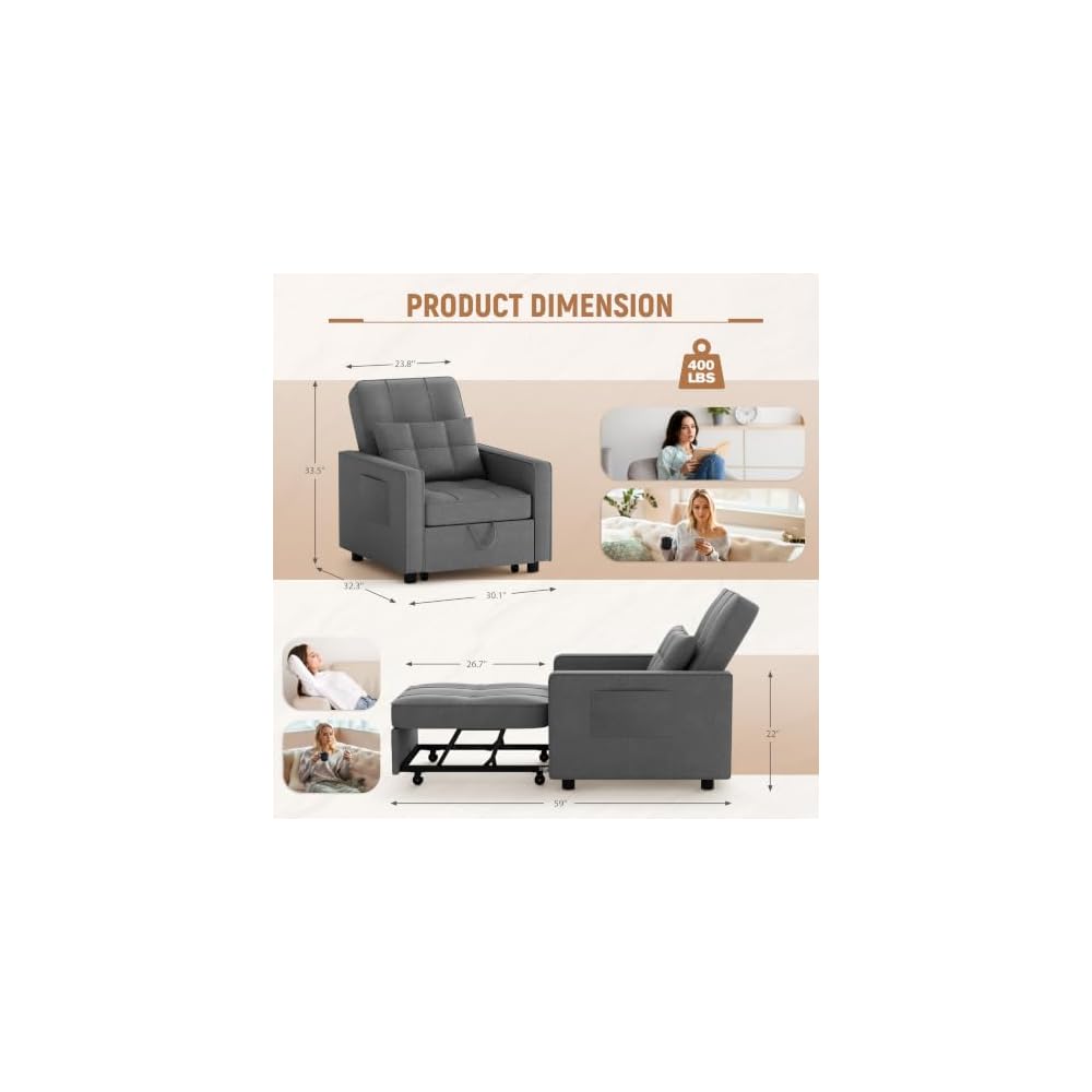 Flamaker Sofa Bed, Sleeper Sofa 3-in-1, Convertible Sleeper Chair