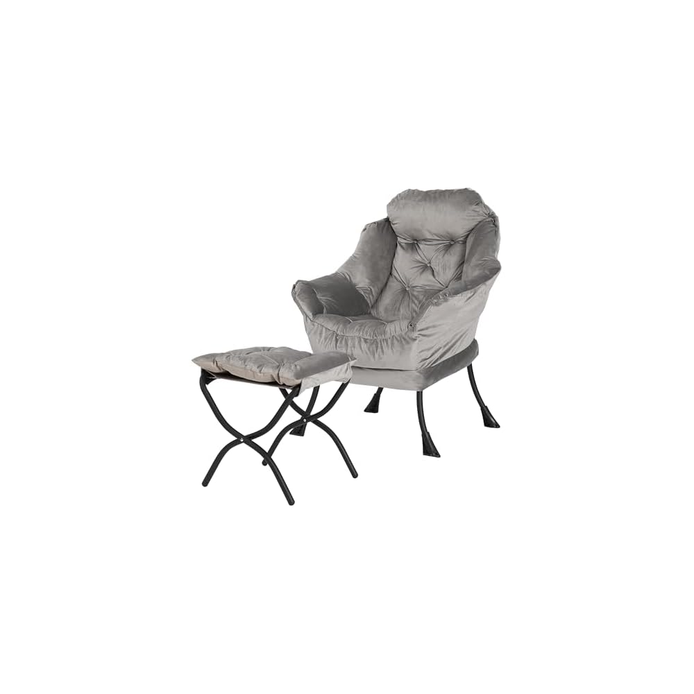Kokel Lazy Chair with Folding Ottoman,Living Room Chairs, Accent Contemporary Lounge Chair, Single Steel Frame Leisure Sofa Chair with Armrests and A Side Pocket (TM31RED)