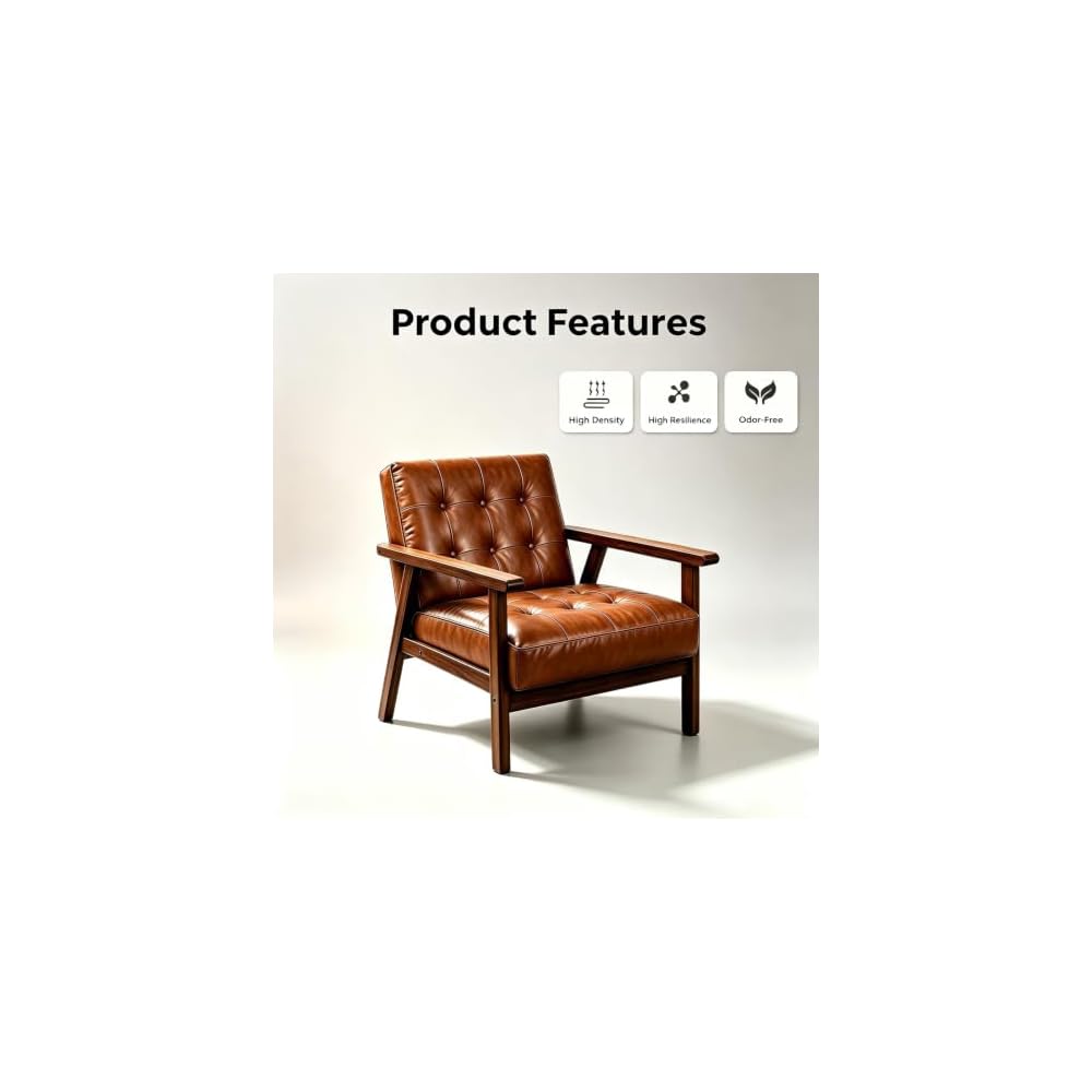Mid Century Modern Accent Chair PU Accent Lounge Chairs Single Leather Sofa