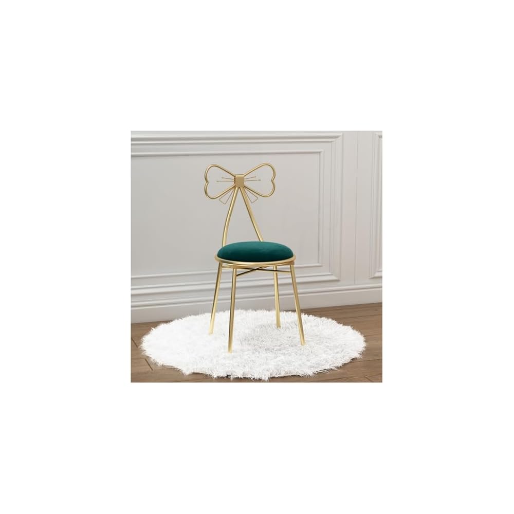 Vanity Chair for Makeup Room, Mid-Century Modern Velvet Makeup Chair with Butterfly Backrest Metal Legs for Bedroom Living Room, Green