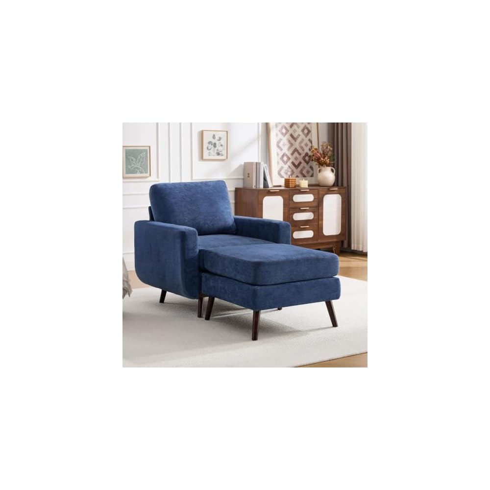 Accent Chair for Bedroom,Reading Chair with Deep Seat,Corduroy Armchair with Wood Legs, Comfy Living Room Chairs Single Sofa for Indoor Bedroom Apartment(Black)