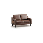 MALOL 51" Leather Loveseat Sofa with Foldable Side Table, Chocolate Brown