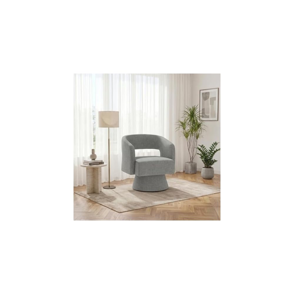 Chenille Barrel Accent Chair – Heavy Duty 360° Swivel, Oversized, Upholstered Round Design, Modern Stylish Furniture for Bedroom Living Room Lounge & Office (Brown, Set of 1)