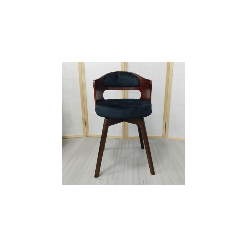 Swivel Vanity Chair with Back - Retro Wood American Round Makeup Chair & Accent Armchair for Home Office/Bedroom - Upholstered Comfort & Style