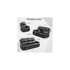 Manual Reclining Couch Sofa Set with Drop-Down Table, 3 Pieces Leather Recliner Couch Sets, Living Room Furniture Sets, Recliner Sofa with Storage Console/Cup Holder for Home/Apartment(Black)