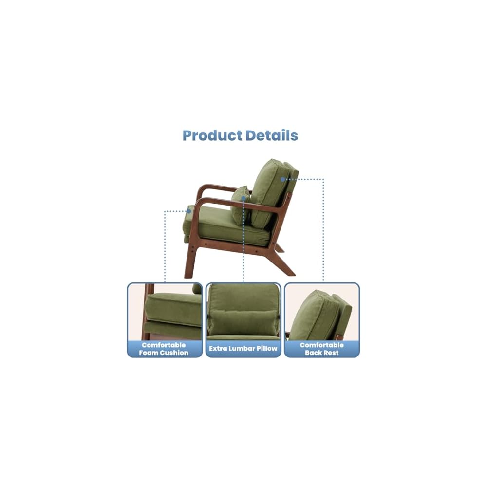 DUMOS Mid Century Accent Chairs Set of 2, 16'' Seat Height Lounge Chair