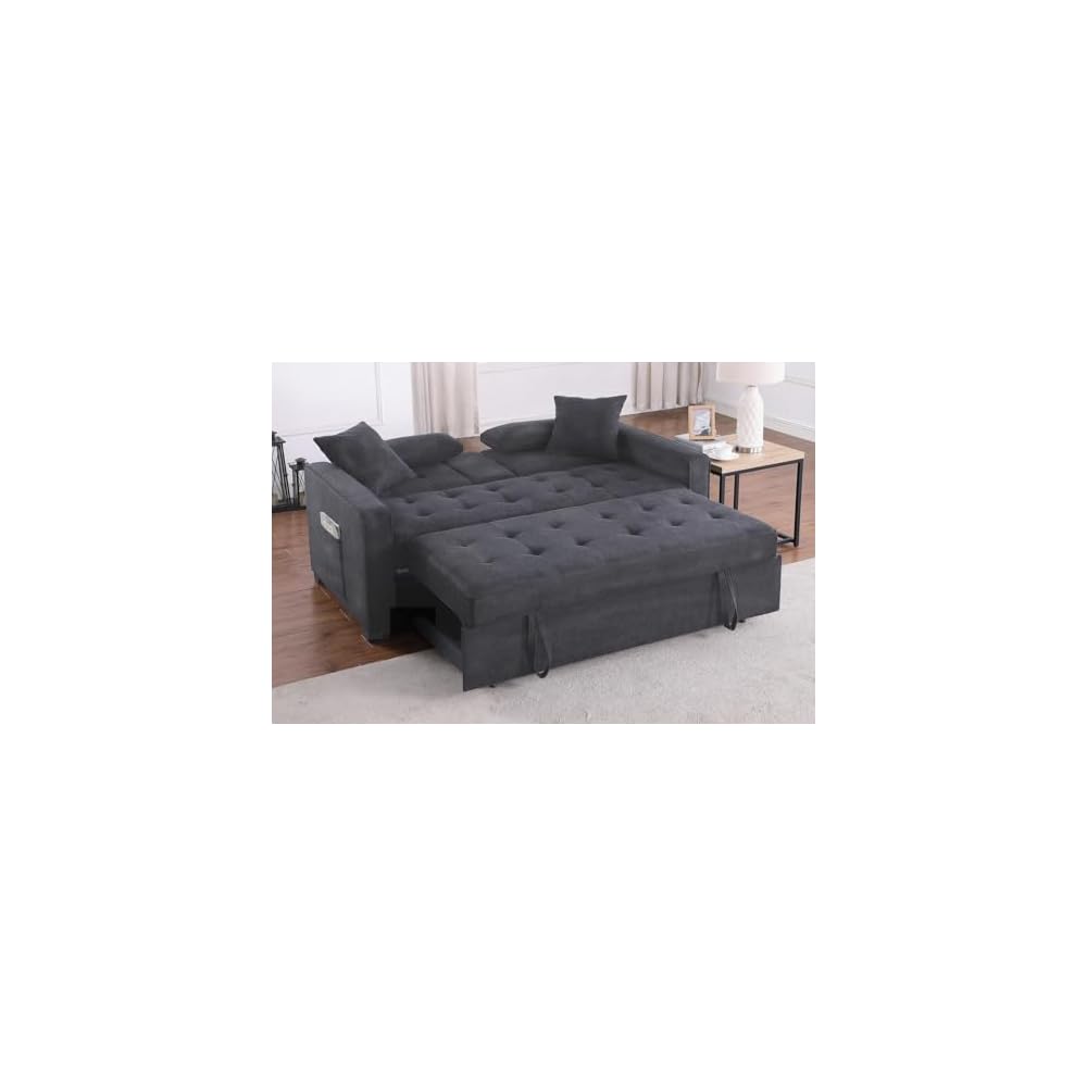 Lilola Home Cody II 70-inch Dark Gray Linen Convertible Sleeper Loveseat with Drop-Down Console, Cup Holders, USB & USB-C Charging Ports, Pocket Coil Seating — Multi-Functional Sofa Bed