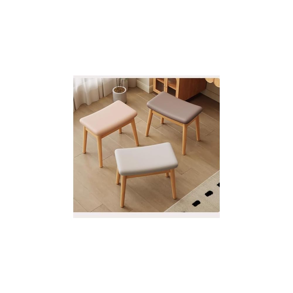 Solid Wood Makeup Chair for Girls Bedroom Square Dressing Table Stool Entryway Kitchen Chair Household Desk Chair for Living Room Study Office Light Brown Wood