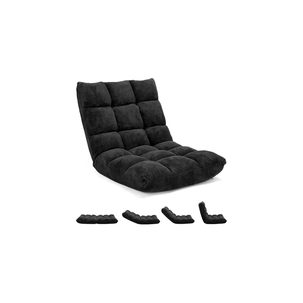 HOMGX Floor Chair with Back Support, 14-Poistion Adjustable Gaming Lazy Sofa Cushioned Chair w/Soft Coral Fleece & Memory Foam Padding, Folding Cushioned Meditation Chair for Reading (Violet)