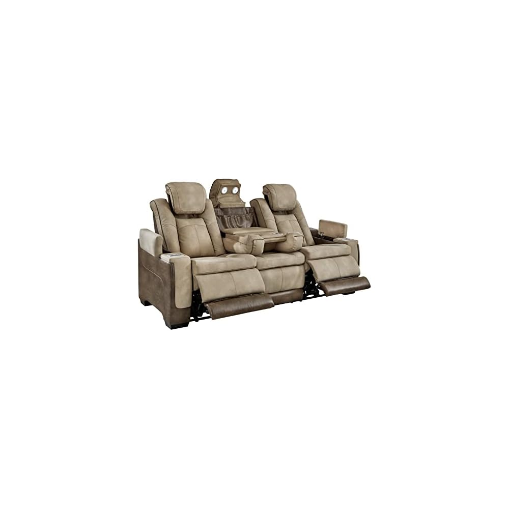 Signature Design by Ashley Next-Gen DuraPella Power Reclining Sofa with Adjustable Headrest, Sand & Next-Gen DuraPella Power Reclining Loveseat with Console & Adjustable Headrest, Sand
