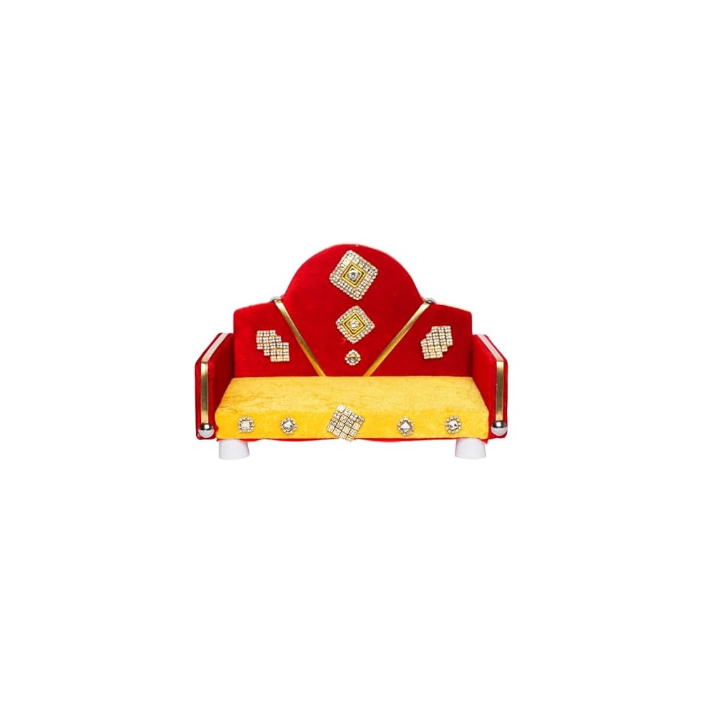 God Aasan Wooden Throne Sofa Chair Laxmi Ganesh Radha Krishna Idols-8.5"X6"