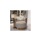 Cream Microfiber Barrel Accent Chair with Brass Frame and Gold Metal Base