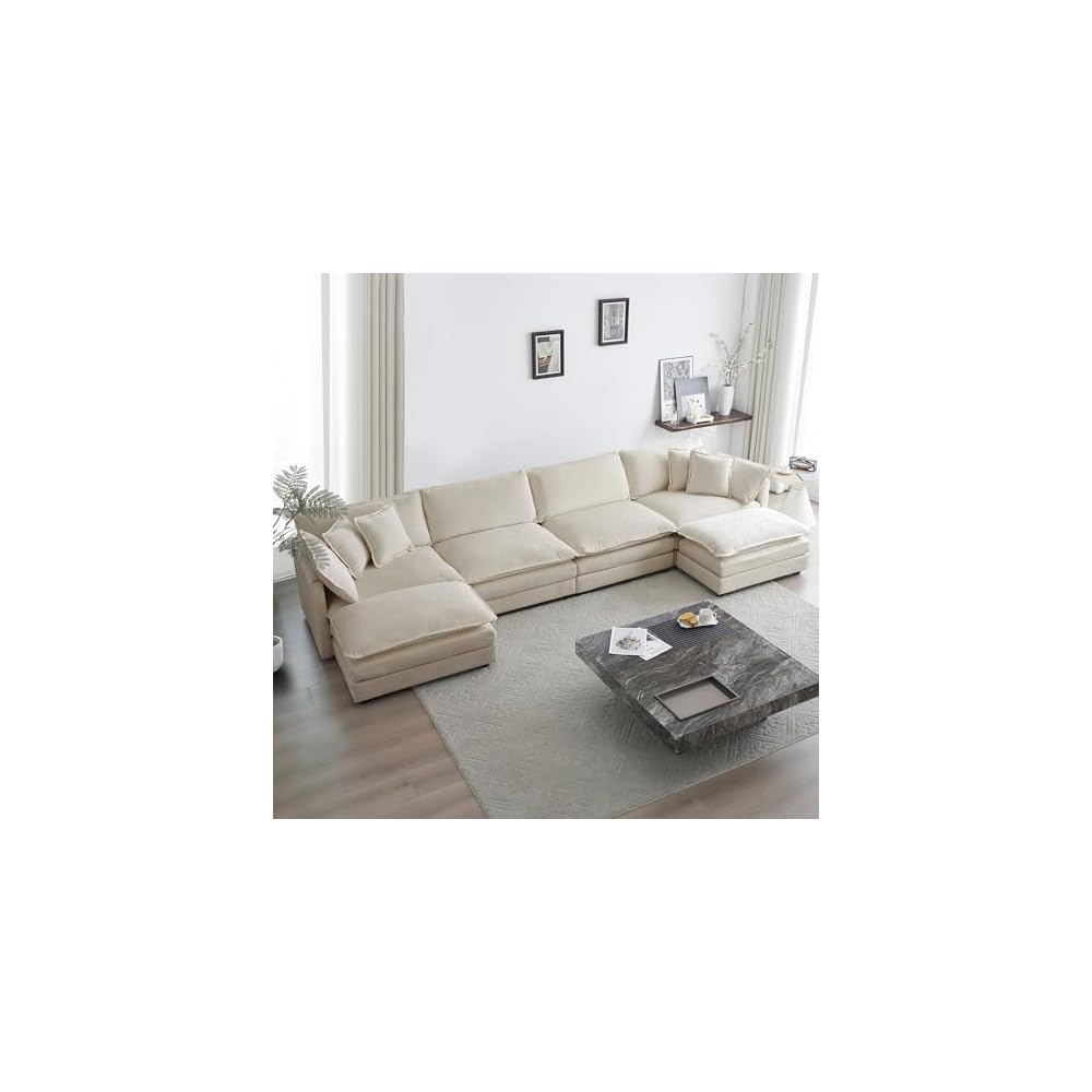 Tmsan 146.5" Oversized U Shaped Sectional Sofa with 2 Ottomans, Modern 6 Seater Cloud Modular Couch for Living Room, Bedroom,Family, Camel Chenille