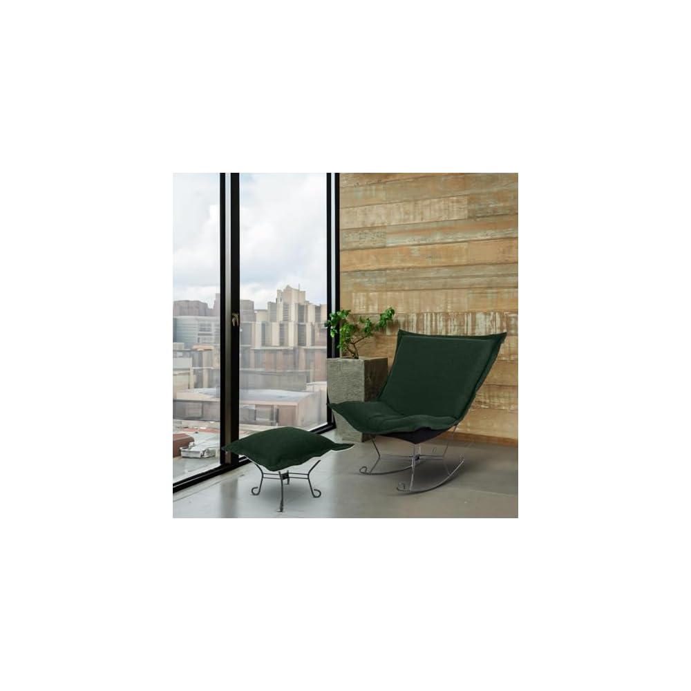 Howard Elliott Collection Scroll Puff Rocker Titanium- Barbet Forest/Black