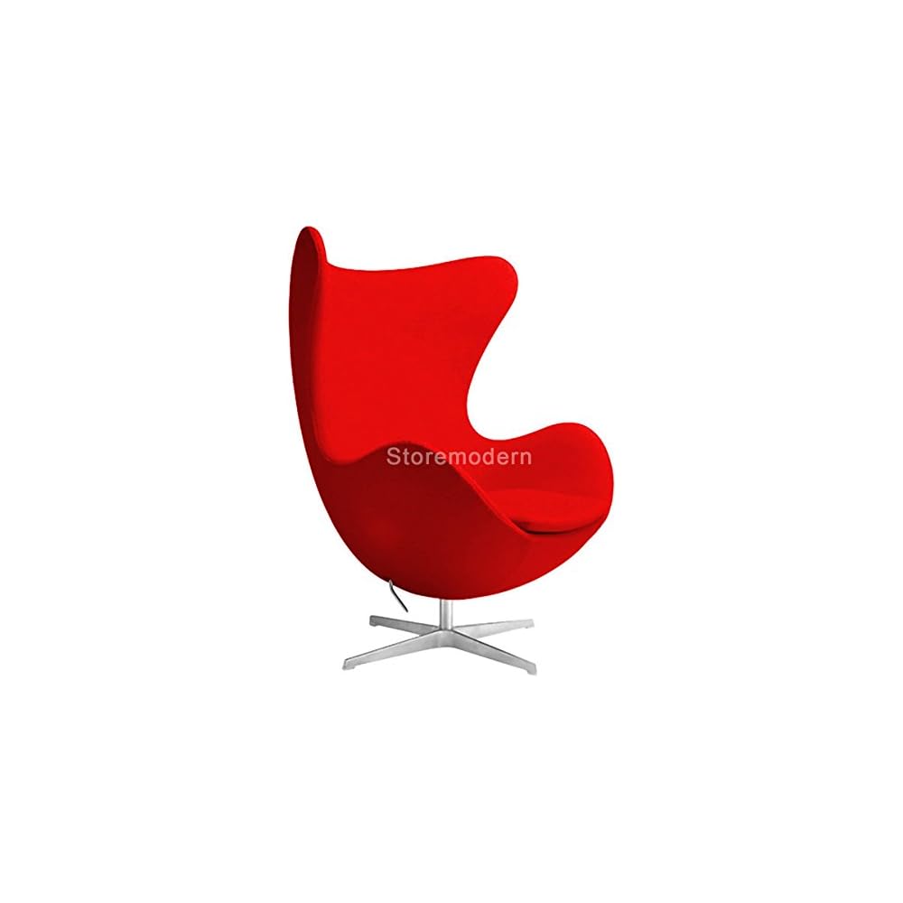 Arne Jacobsen Egg Chair, Available in Leatherette or Cashmere, Heavy Duty Steel Base (4-Spoke), 5 Color Options: White, Black, Red, Green, Orange and Rose Pink (Red (Cashmere))
