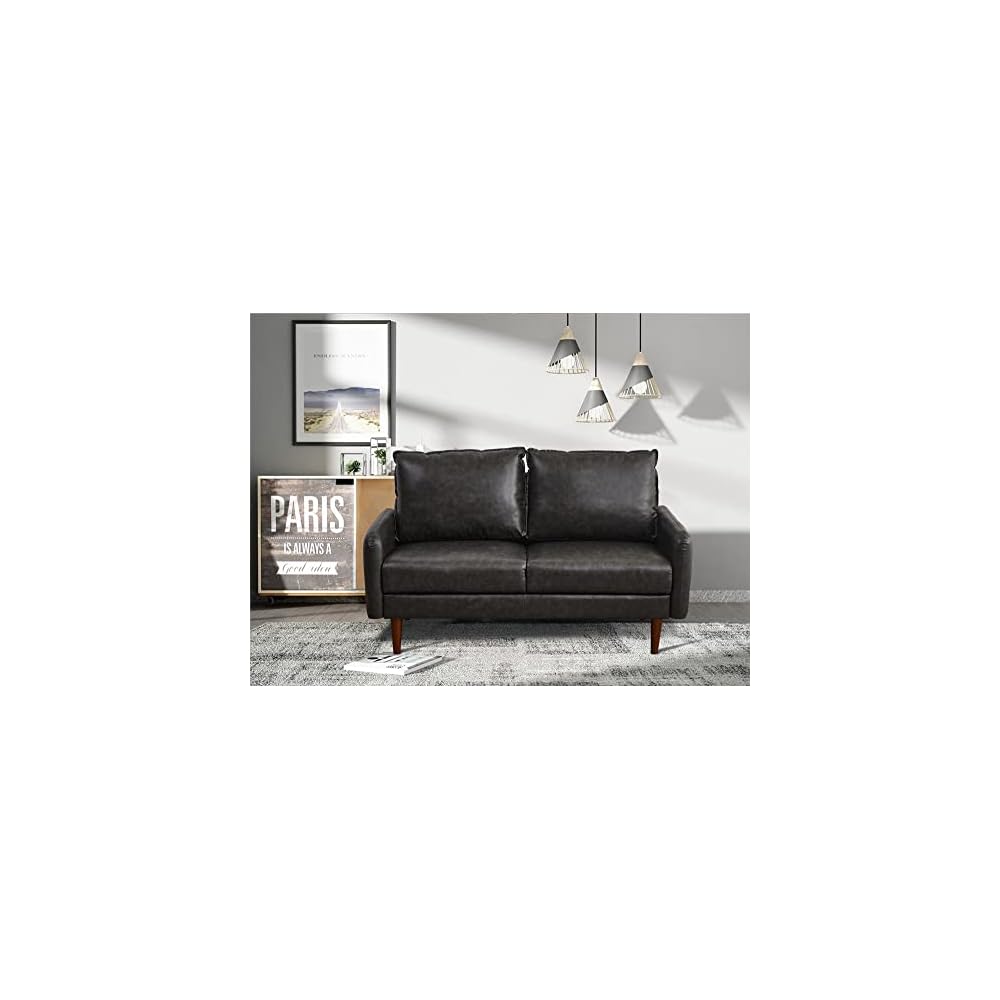 INSTORY Leather Loveseat Modern Sofa Comfy Couch with Wooden Legs for Living Room,Office - Dark Grey