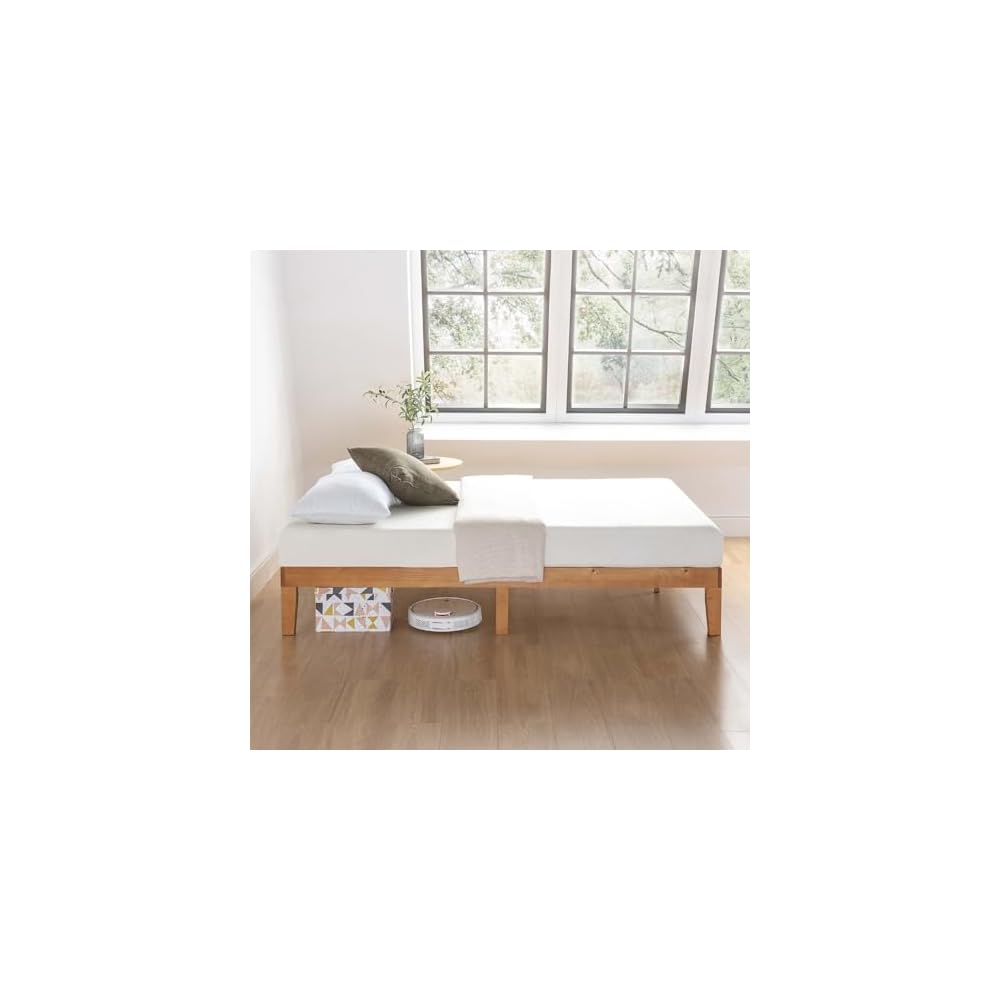 Mellow Naturalista Classic - 12 Inch Solid Wood Platform Bed with Wooden Slats, No Box Spring Needed, Easy Assembly, Queen, Pine