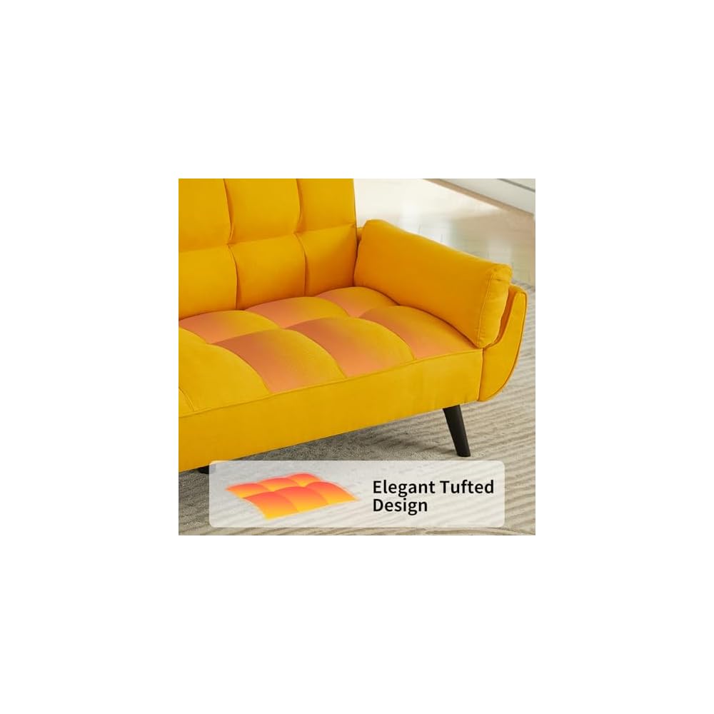 Sofa Couch for Living Room, 74.8" Linen Tufted Modern Comfy Couch with Pillow-Top Armrest, 3 Seater Upholstered Sofa for Small Spaces, Office, Apartment, Golden Yellow