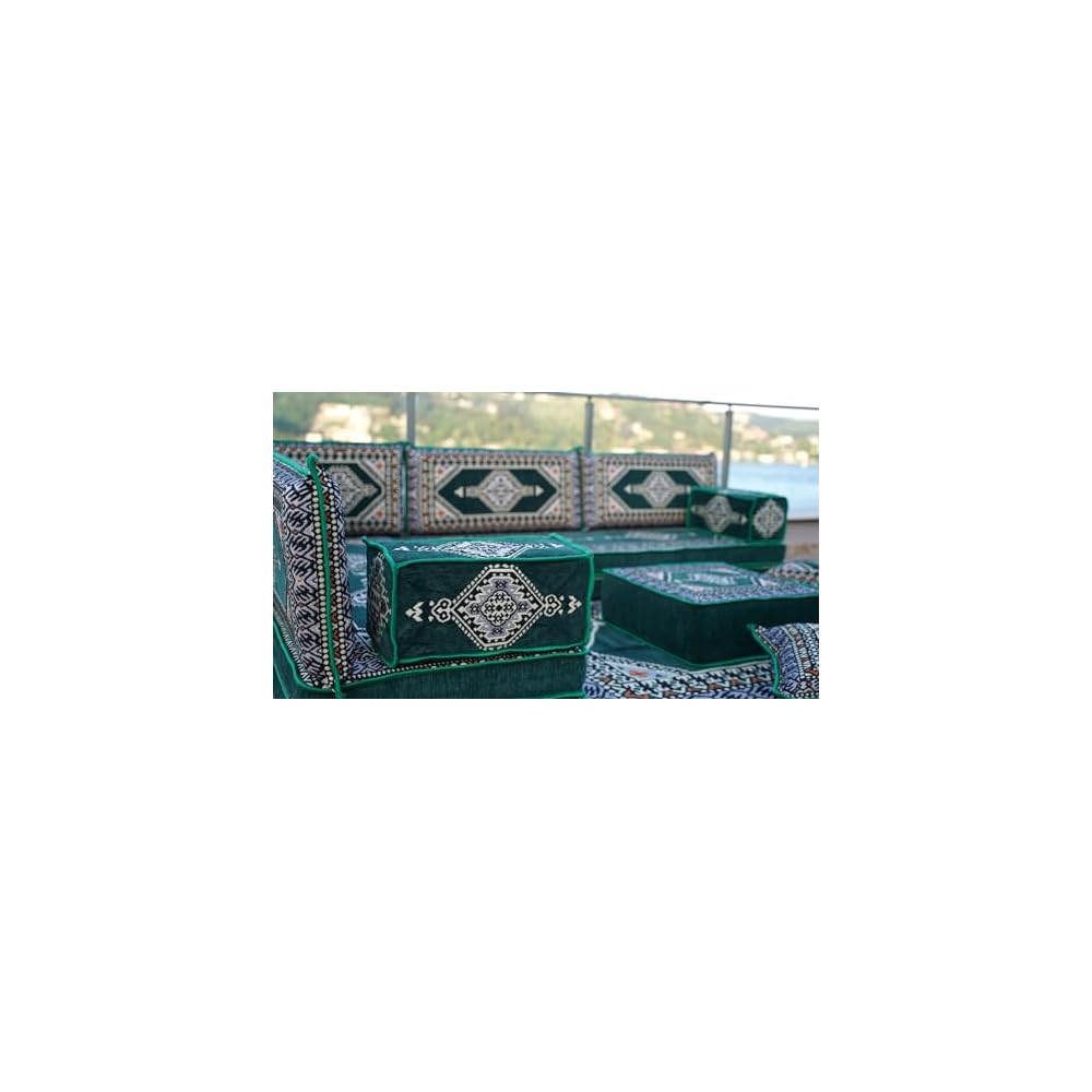 L Shaped Arabic Floor Cushions, Sectional Sofas, Arabic Majlis Set, Custom Made Sofa, Arabic Sofa Set, Seating Cushions (8'' Thickness Sofa, L Sofa Full Set, Green)