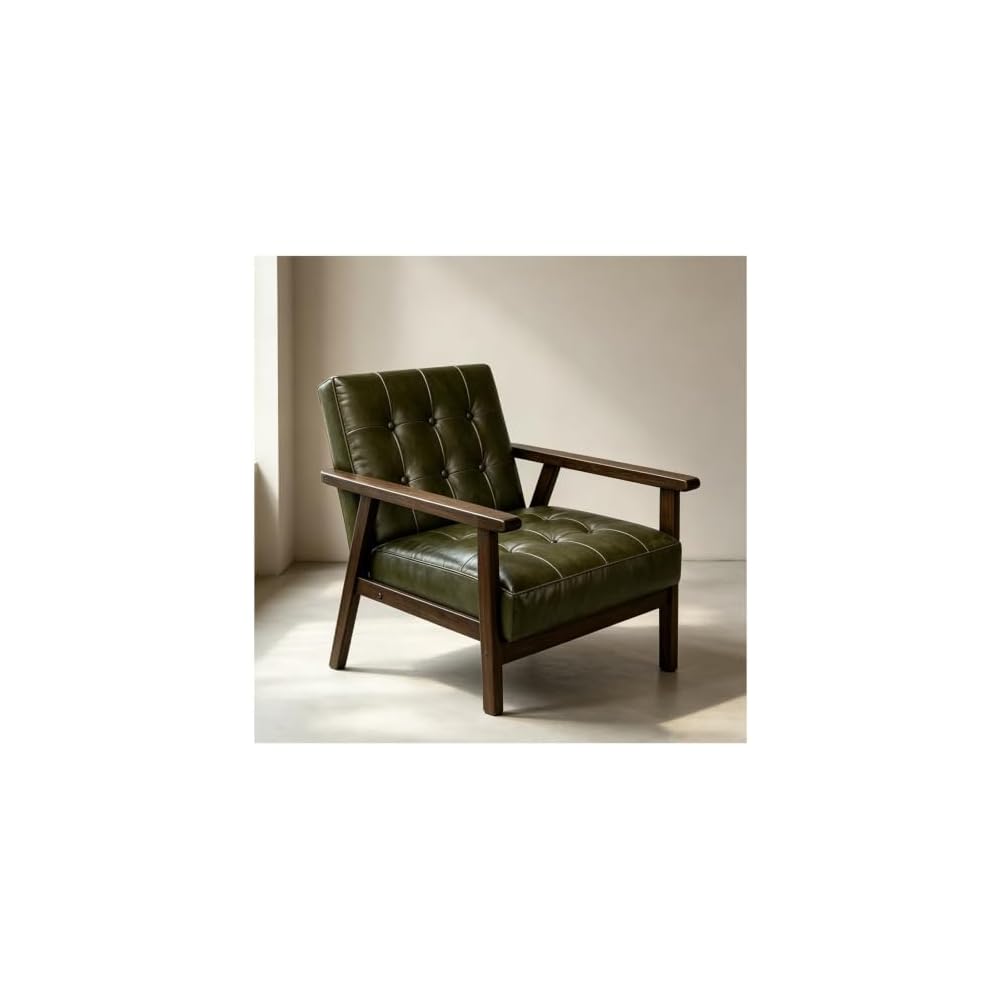 Mid Century Modern Accent Chair PU Accent Lounge Chairs Single Leather Sofa