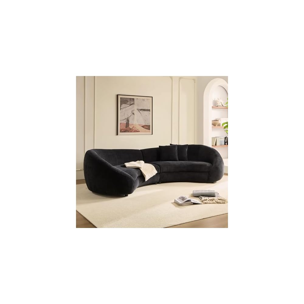 Modern Curved Sectional Sofa,125'' Minimalist Curve loveseat,Boucle Fabric Chaise Sofa,Aesthetic C-Shape Couch for Living Room (Black)