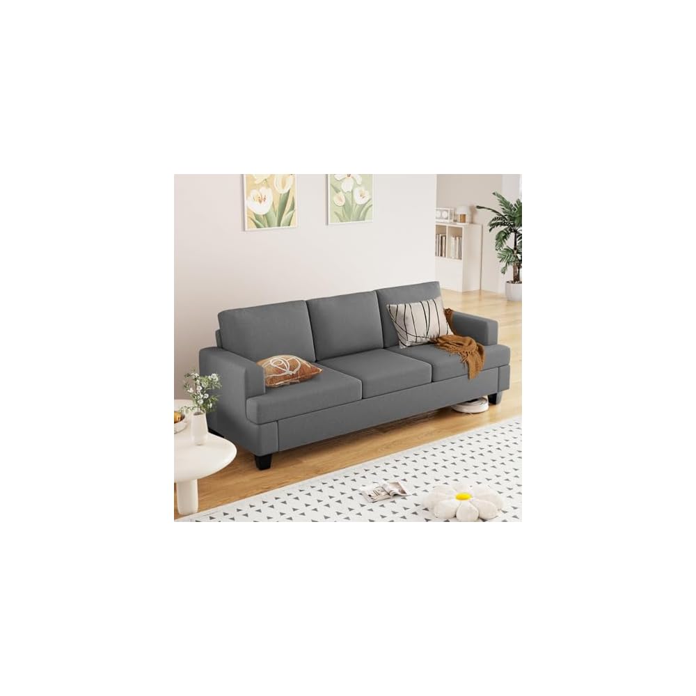 Furnimart 85 inch Grey 3 Seater Couches, Modern Cozy Deep Seat Sofa, Comfy Fluffy Couch for Living Room, Small Couches for Small Space, with Removable Sofa Cover, Dark Grey
