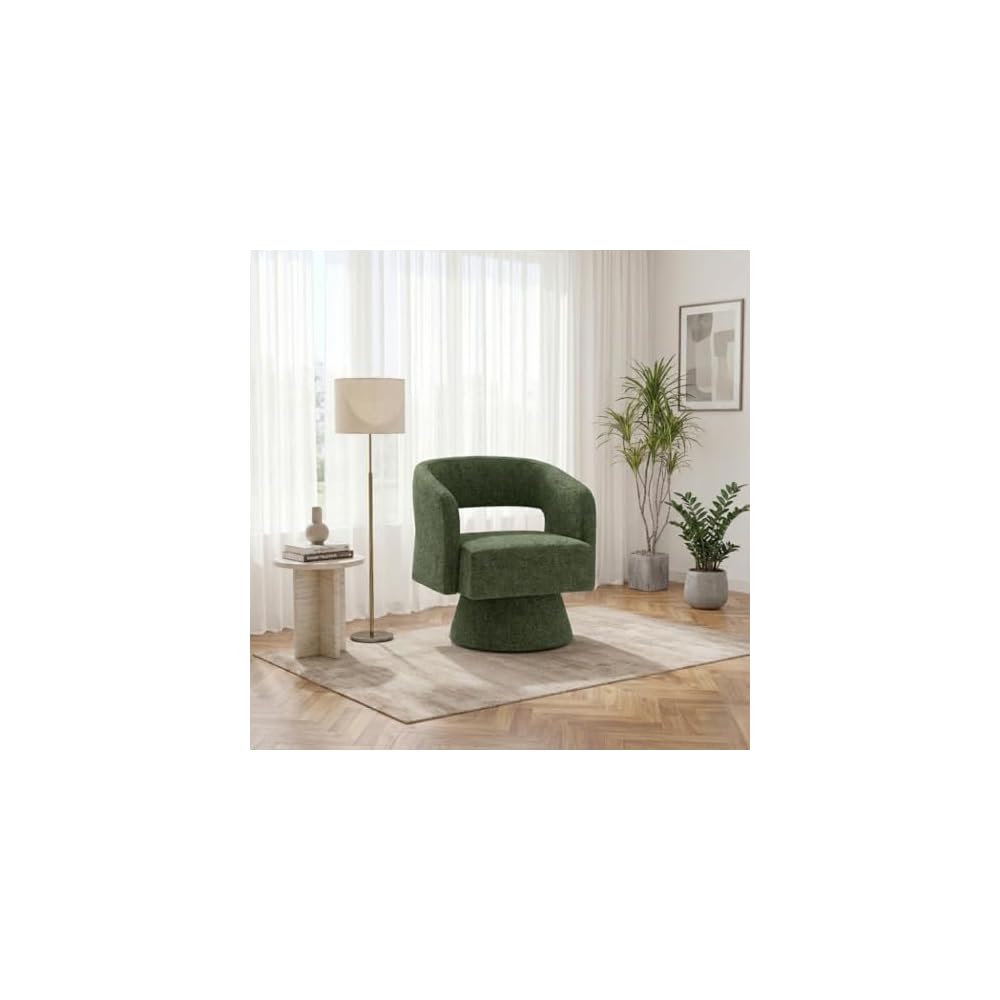 Chenille Barrel Accent Chair – Heavy Duty 360° Swivel, Oversized, Upholstered Round Design, Modern Stylish Furniture for Bedroom Living Room Lounge & Office (Brown, Set of 1)