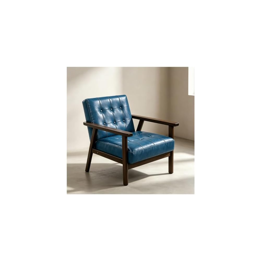 Mid Century Modern Accent Chair PU Accent Lounge Chairs Single Leather Sofa
