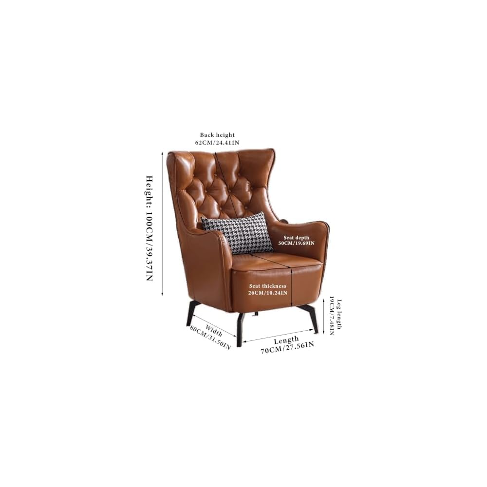 Leather Recliner Chair American Light Luxury PU Leather Accent Chair Brown Single Sofa Chairs High-Back Tufted Retro Beanbag Sofas Textured Waxed Leather for Living Room Leisure Reception Whisky Bar