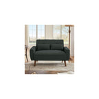 Loveseat Sofa Couch with Two Throw Pillows, Mid Century Modern 2 Seat Love Seat Couches for Living Room, Linen Fabric, 48" (Black)