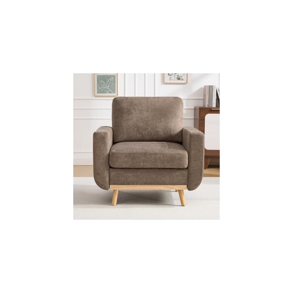 Accent Chair for Bedroom,Reading Chair with Deep Seat,Corduroy Armchair with Wood Legs, Comfy Living Room Chairs Single Sofa for Indoor Bedroom Apartment(Black)