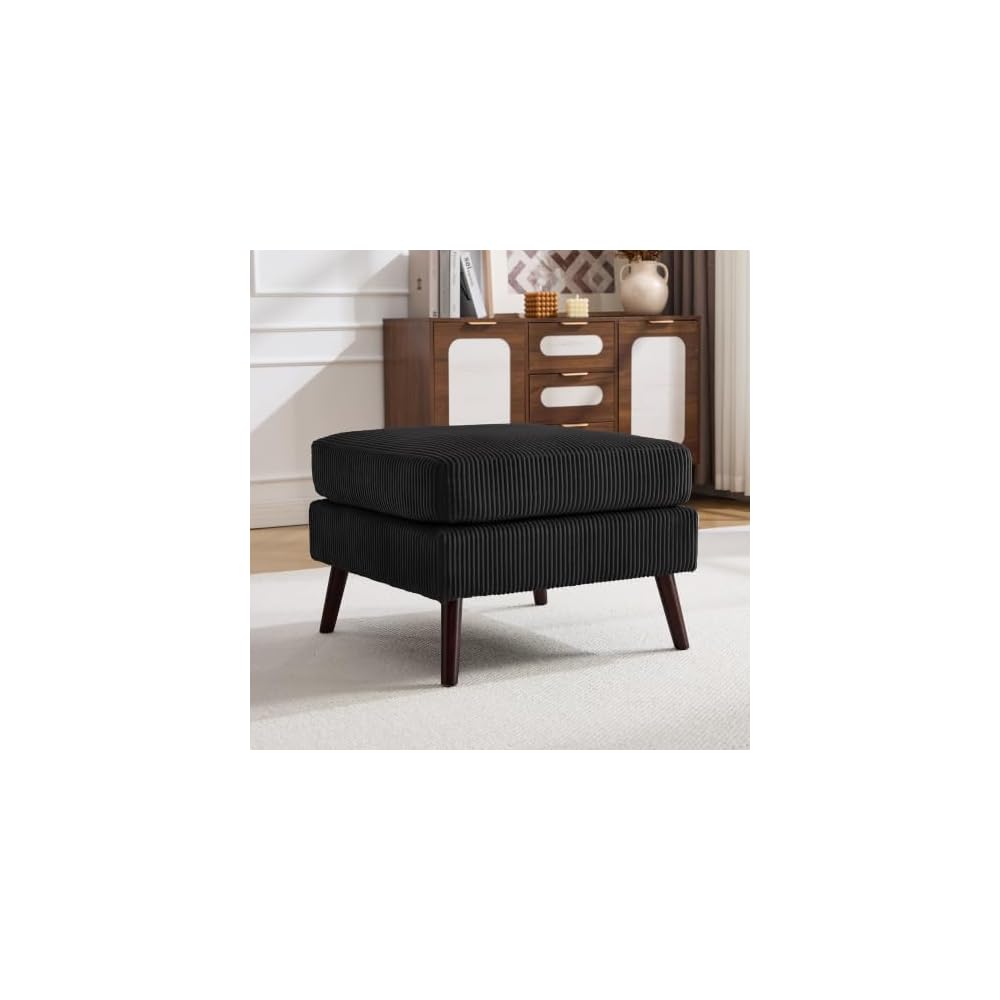 Accent Chair for Bedroom,Reading Chair with Deep Seat,Corduroy Armchair with Wood Legs, Comfy Living Room Chairs Single Sofa for Indoor Bedroom Apartment(Black)