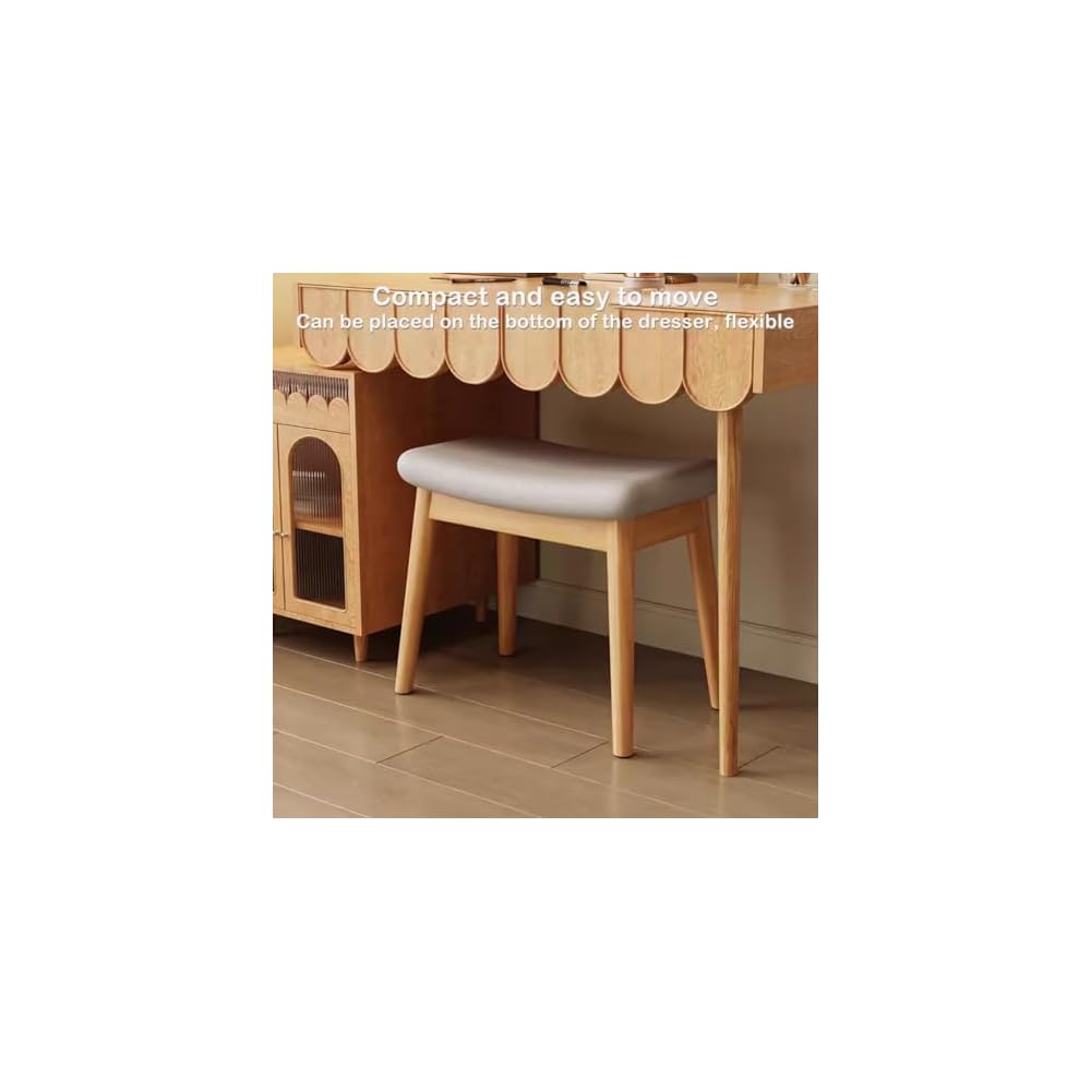 Solid Wood Makeup Chair for Girls Bedroom Square Dressing Table Stool Entryway Kitchen Chair Household Desk Chair for Living Room Study Office Light Brown Wood