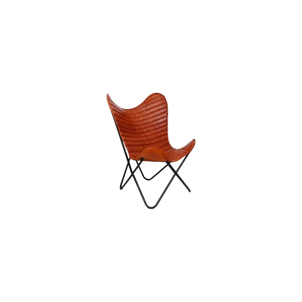Padded Chair, Living Room Leather Chair, Brown Leather Butterfly Chair, Vintage Padded Chair