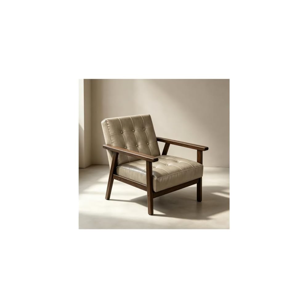 Mid Century Modern Accent Chair PU Accent Lounge Chairs Single Leather Sofa
