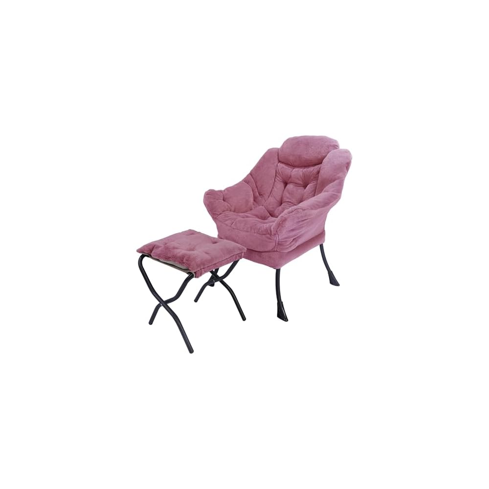 Kokel Lazy Chair with Folding Ottoman,Living Room Chairs, Accent Contemporary Lounge Chair, Single Steel Frame Leisure Sofa Chair with Armrests and A Side Pocket (TM31RED)